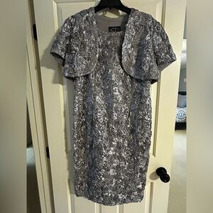 Alex Evenings Silver Textured Cocktail Dress